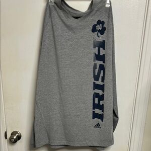 Notre Dame Fighting Irish. Adidas Gray Tank Top with Blue Irish Graphics